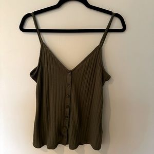 Olive green knit button down tank